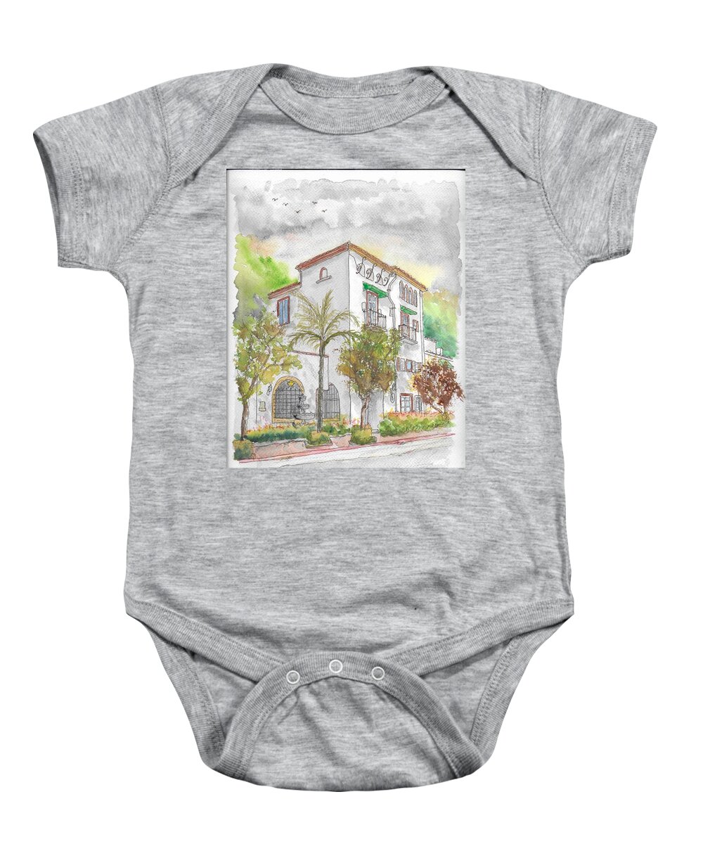 La Ronda Apartment Baby Onesie featuring the painting La Ronda Apartments, 1414 Havenhurst, West Hollywood, California by Carlos G Groppa
