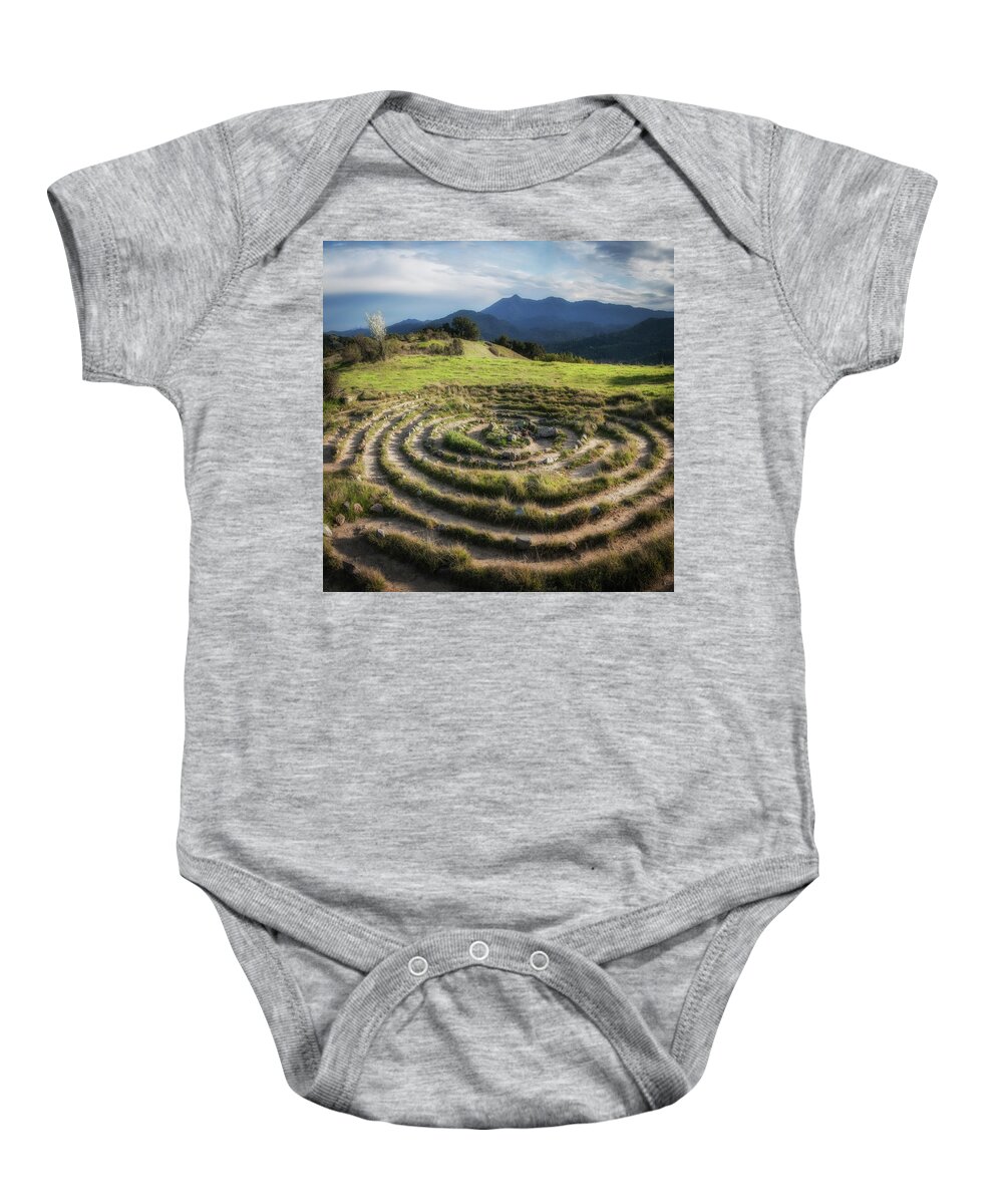 Labrynth Baby Onesie featuring the photograph Labrynth and Mt. Tamalpais by Donald Kinney