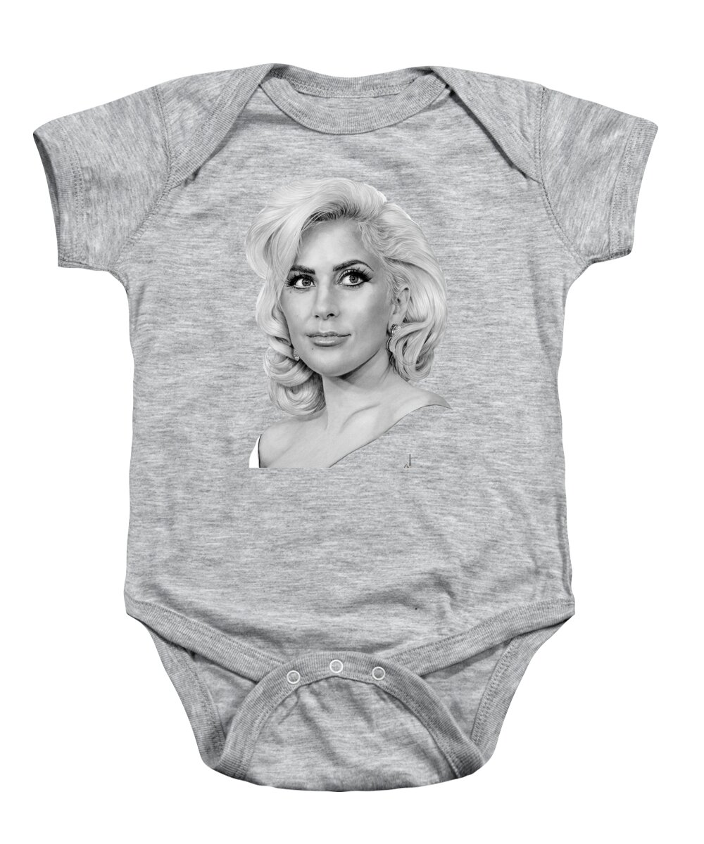 Pencil Baby Onesie featuring the drawing Lady Gaga drawing by Murphy Elliott