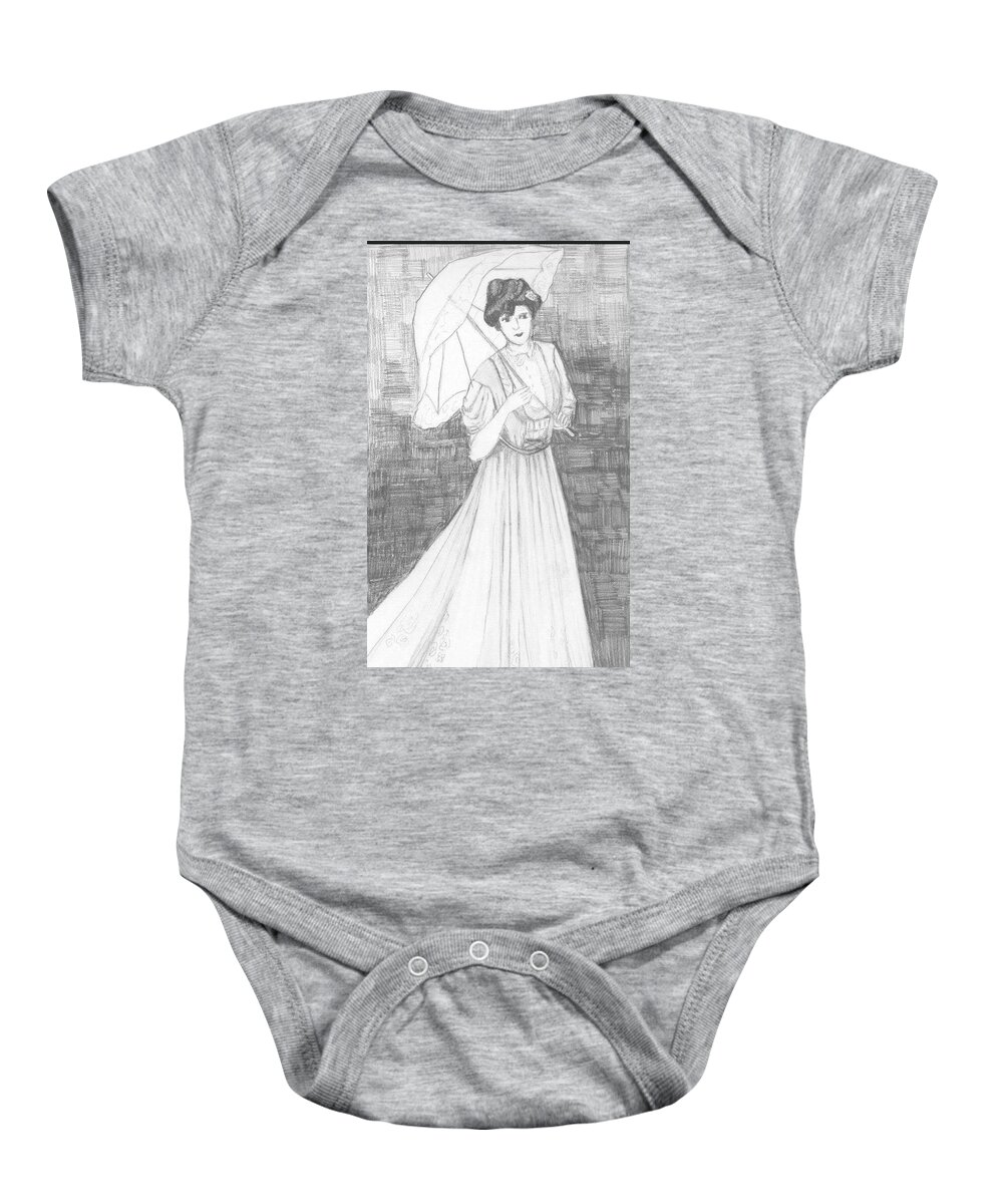  Baby Onesie featuring the drawing Lady with Parasol by Jam Art