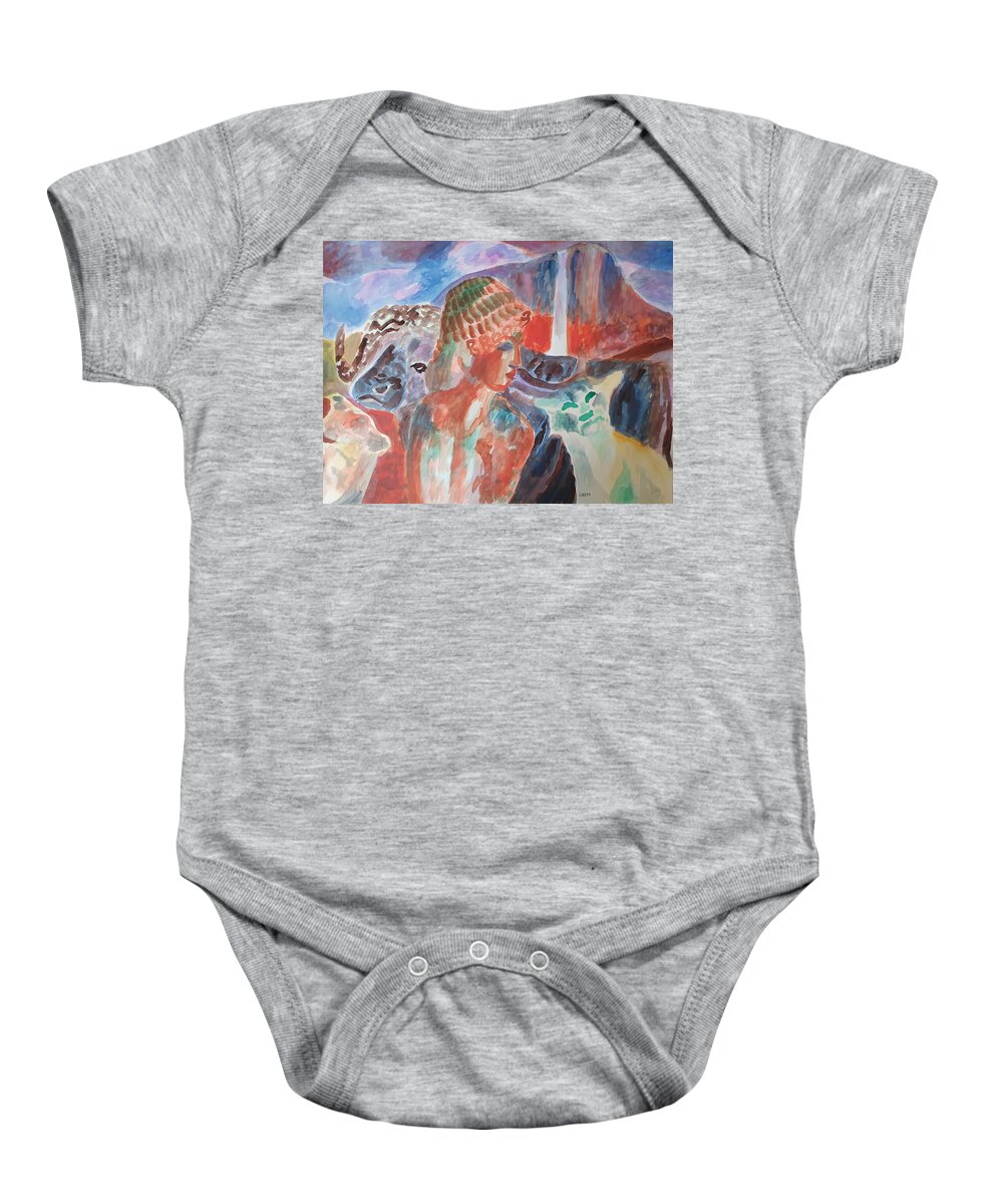 Classical Greek Sculpture Baby Onesie featuring the painting Lady with Wildlife by Enrico Garff
