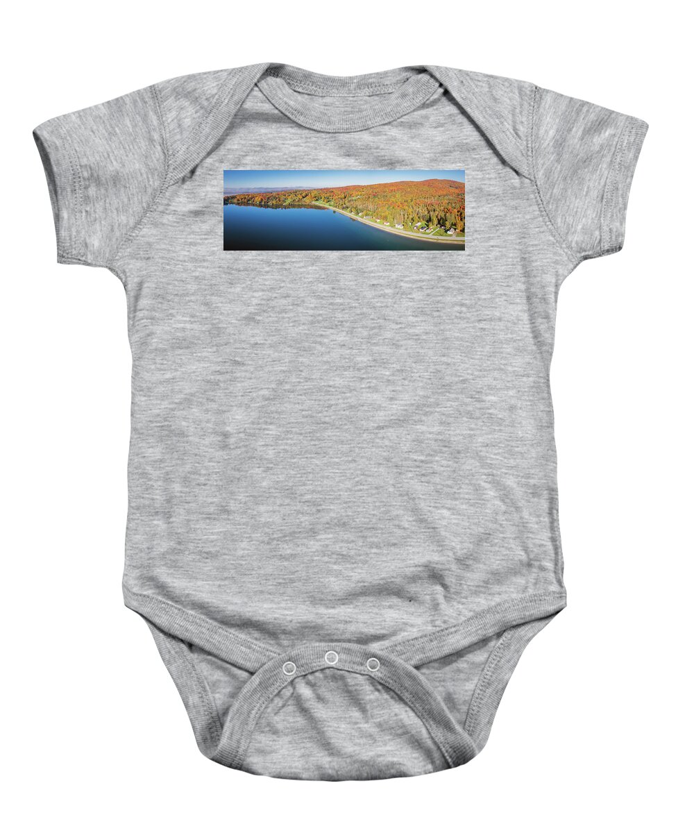 Fall Foliage 2021 Baby Onesie featuring the photograph Lake Seymour Panorama - Morgan, VT by John Rowe