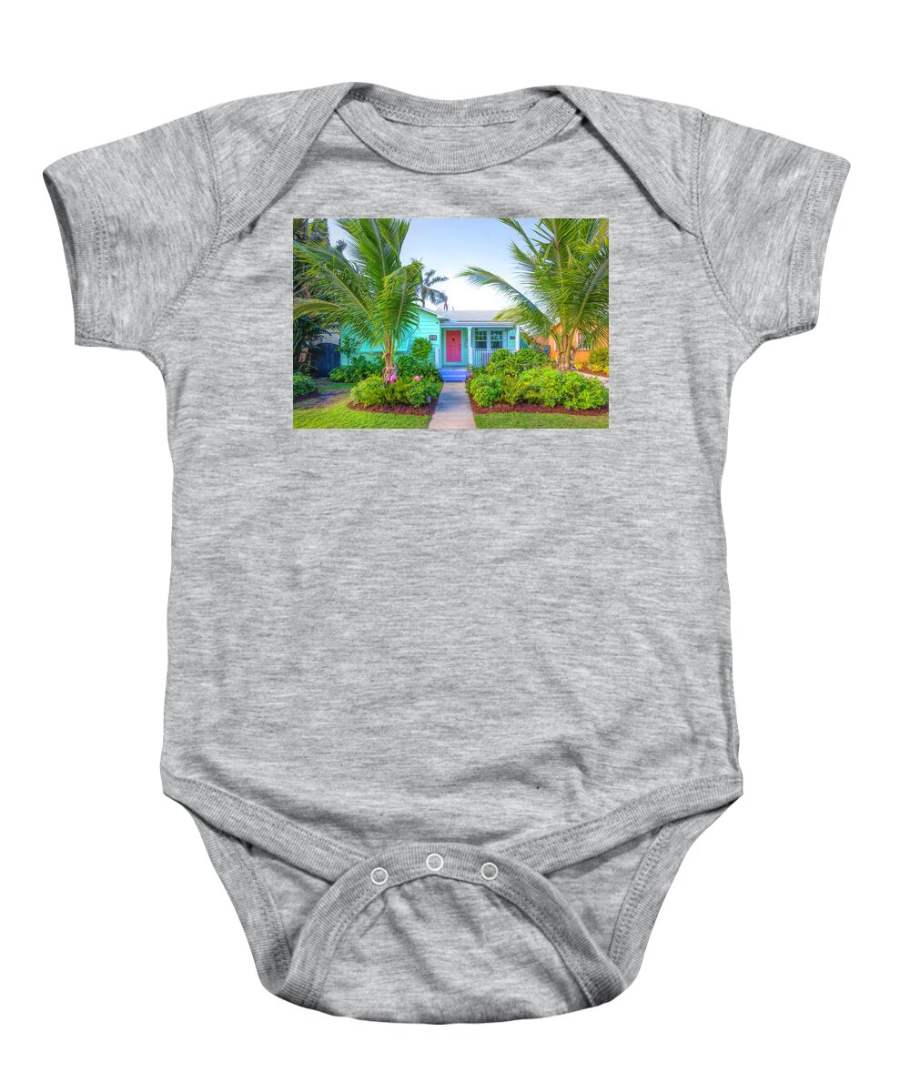 Fence Baby Onesie featuring the photograph Lake Worth Beach Home and Cottage Tour 1115 North Ocean Breeze by Debra and Dave Vanderlaan