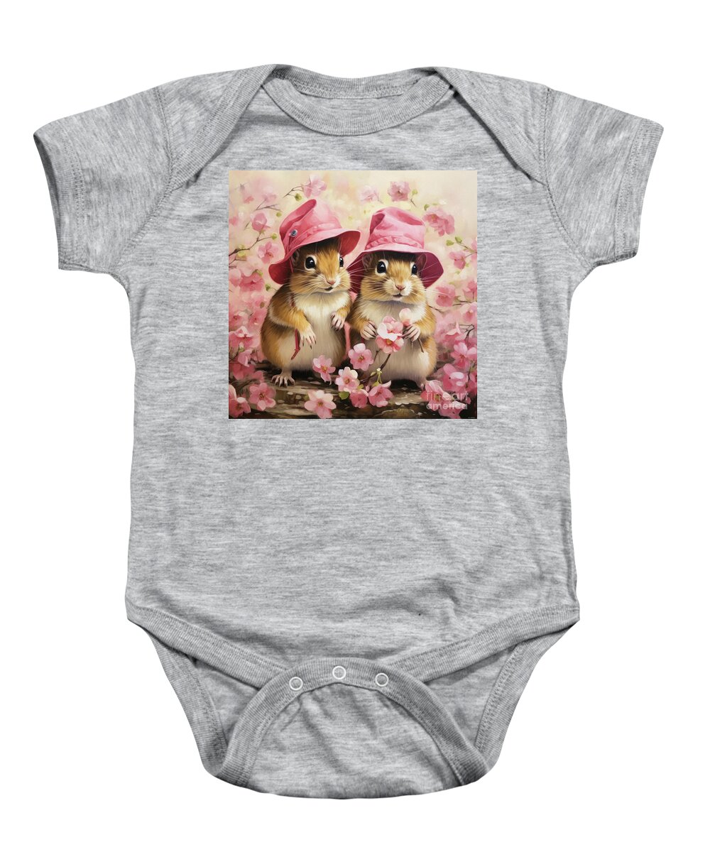 Chipmunks Baby Onesie featuring the painting Lala And Lulu by Tina LeCour