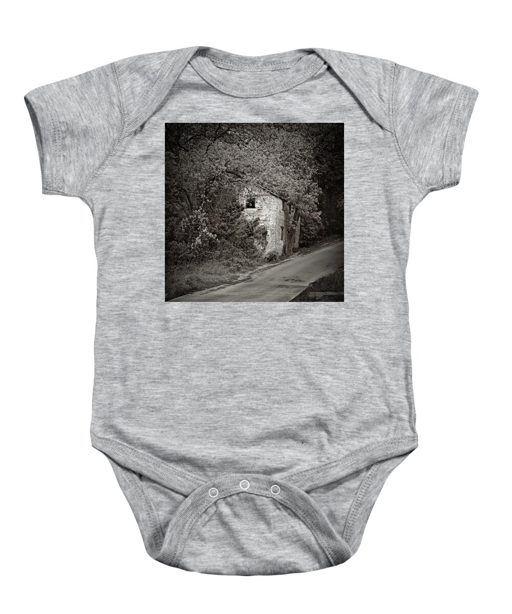 B&w Baby Onesie featuring the photograph Lange's Mill by Mike Schaffner