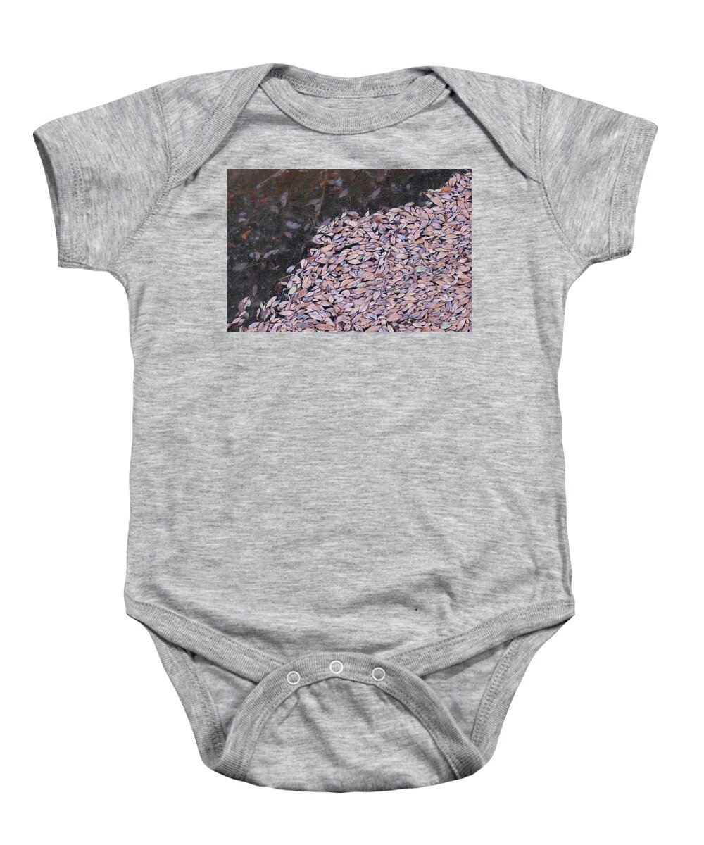 Leaves Baby Onesie featuring the photograph Leaves And Ice by Karen Rispin