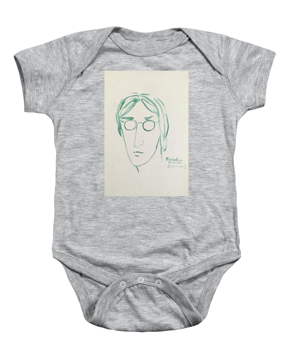 Ricardosart37 Baby Onesie featuring the painting Lennon 12-9-80 by Ricado Penalver deceased