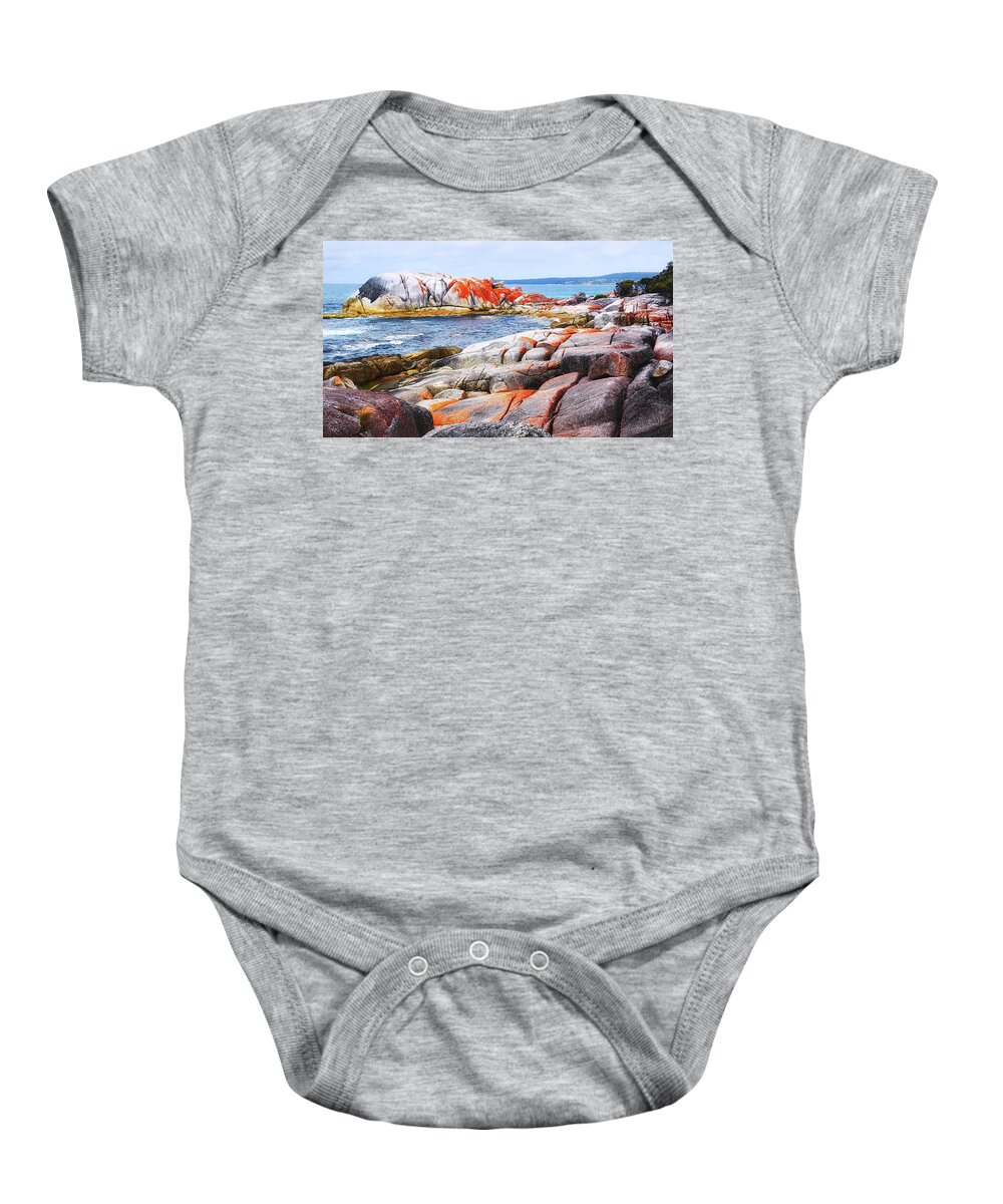 Tantalising Baby Onesie featuring the photograph Lichen Covered Rocks by Lexa Harpell