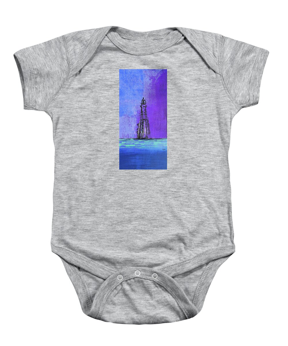 Lighthouse Baby Onesie featuring the mixed media Light on the Horizon 1113 by Corinne Carroll