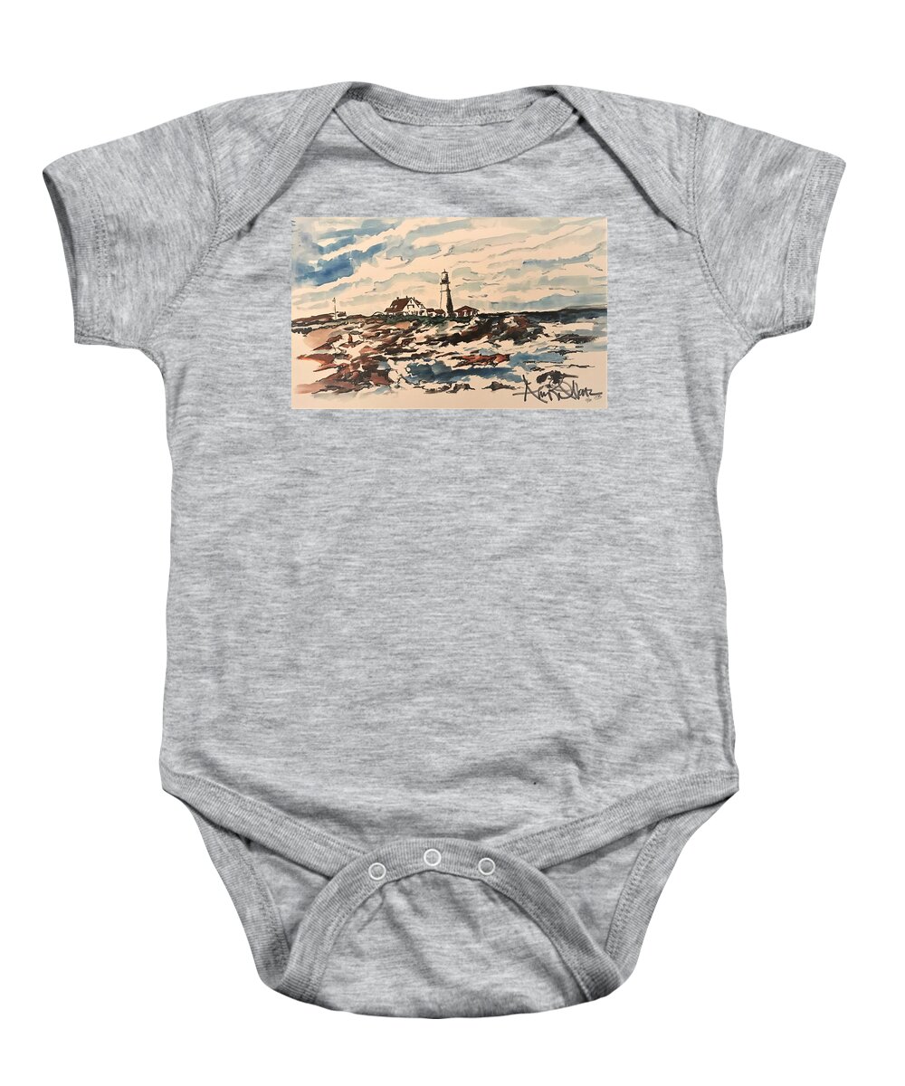  Baby Onesie featuring the painting Lighthouse by Angie ONeal