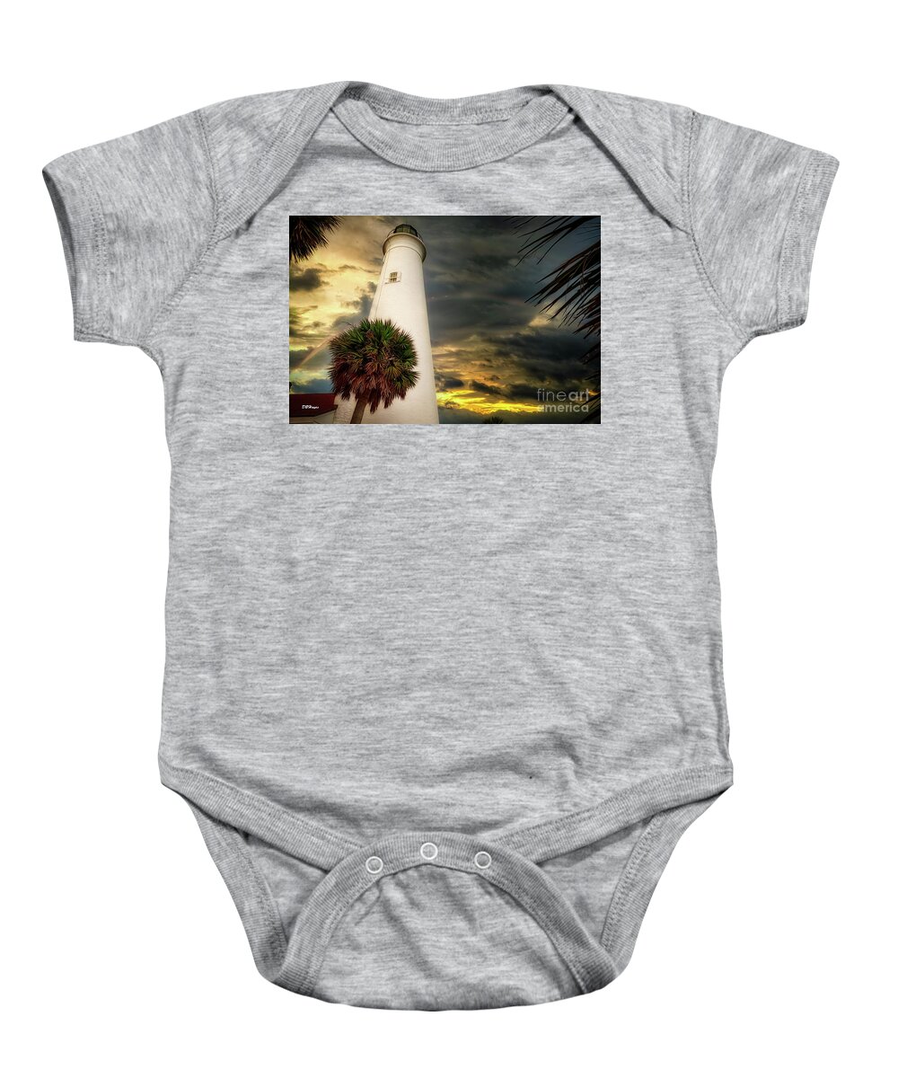 Lighthouse Baby Onesie featuring the mixed media Lighthouse Rainbow by DB Hayes