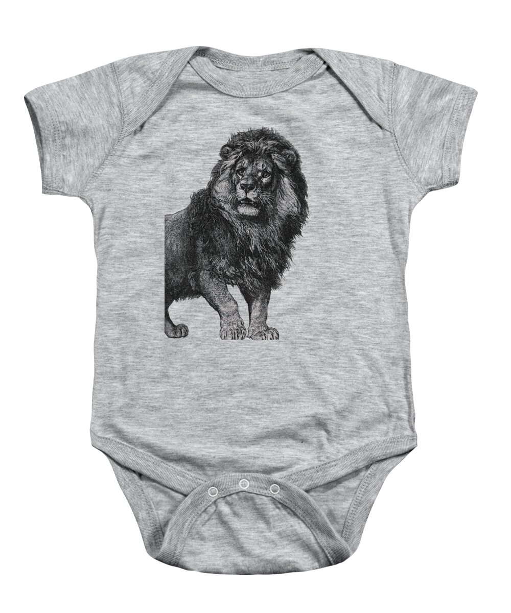 Lion Baby Onesie featuring the digital art Lion in Black and White by Madame Memento