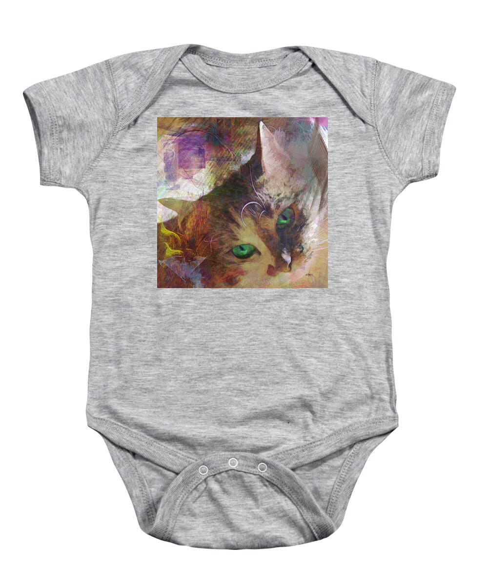 Cat Baby Onesie featuring the digital art Lisa Beckons - Square Version by Studio B Prints