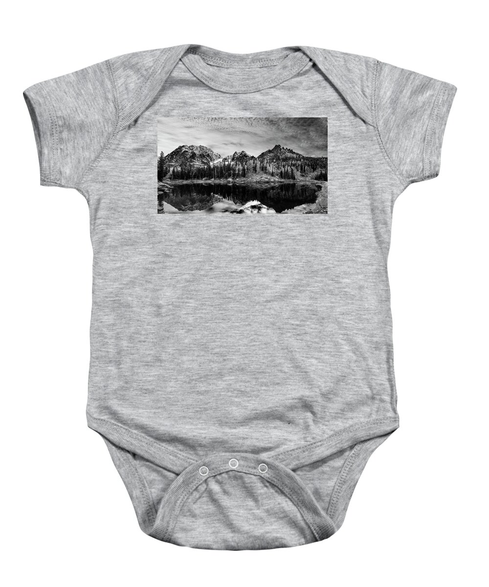 Black Baby Onesie featuring the photograph Little Colchuck Lake Black and White by Pelo Blanco Photo
