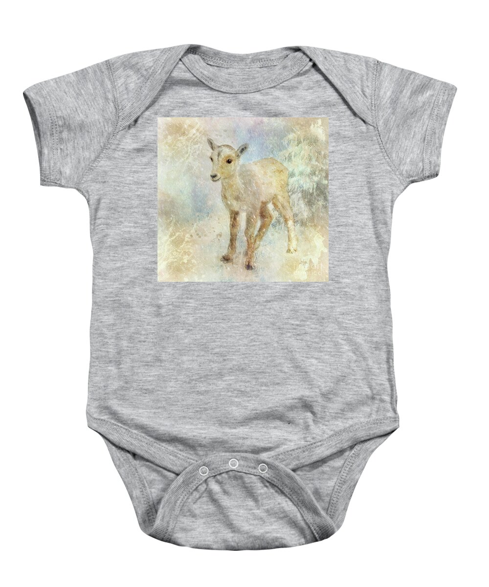 Animals Baby Onesie featuring the digital art Little Lamb In The Snow by Lois Bryan