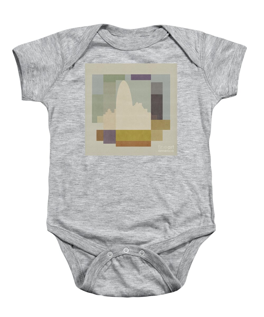 London Baby Onesie featuring the mixed media London Square - Gherkin by BFA Prints