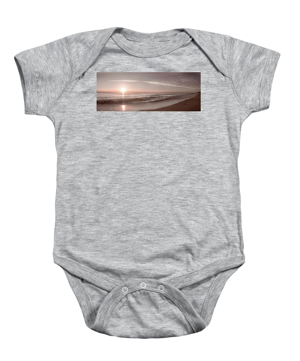 Panorama Baby Onesie featuring the photograph Long Waves Beachhouse Panorama by Debra and Dave Vanderlaan
