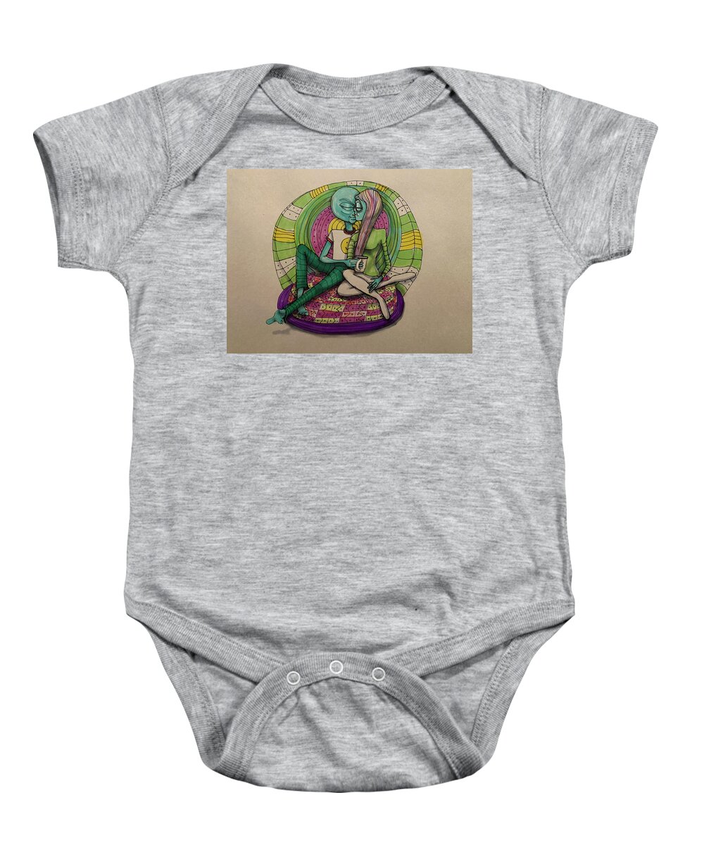 Lovers Baby Onesie featuring the drawing Lounging Lovers by Similar Alien
