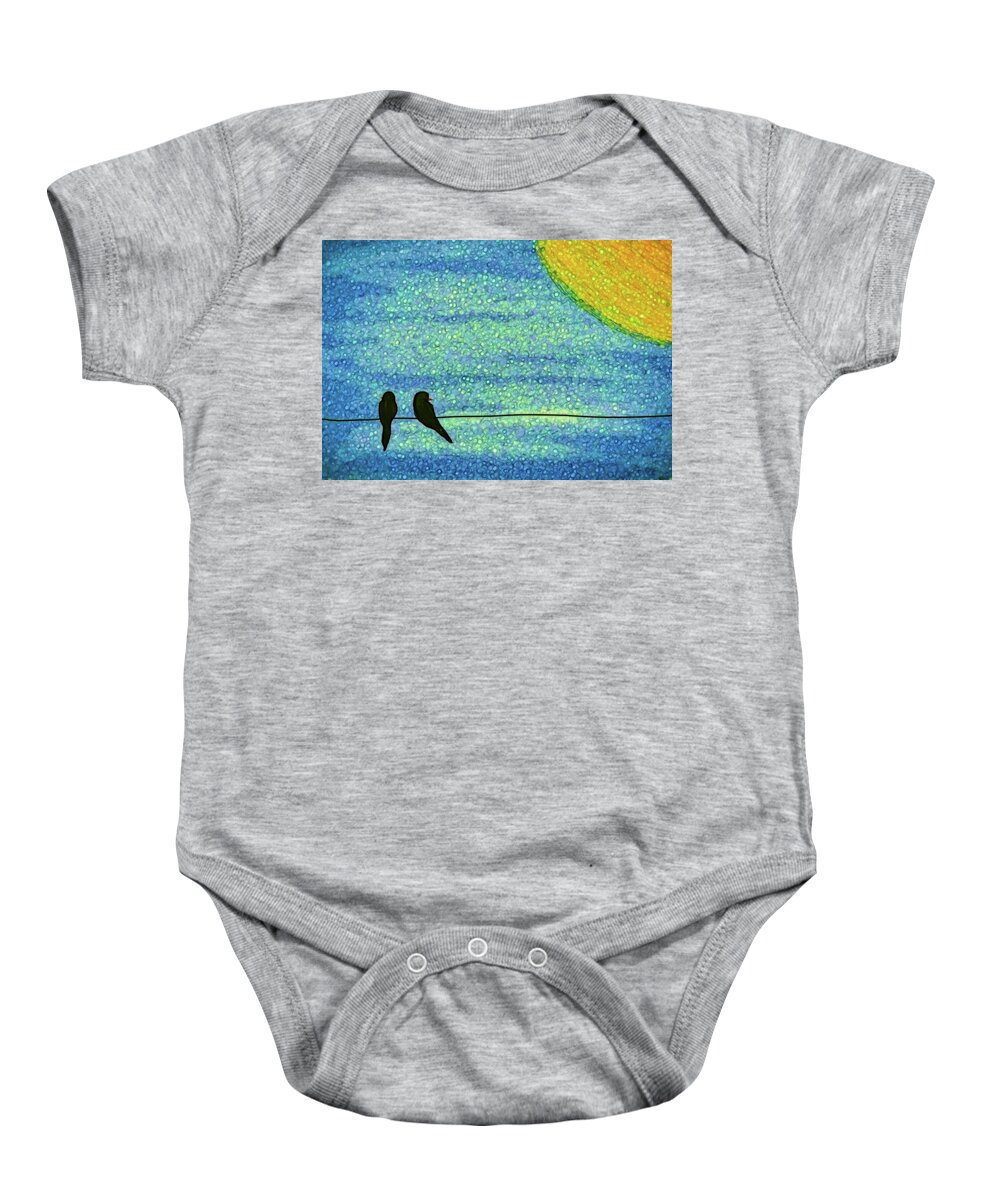 Sunset Baby Onesie featuring the digital art Love Is Sunsets For Two - No Words by Leslie Montgomery