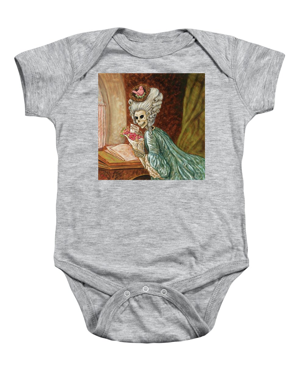 Skull Baby Onesie featuring the painting Love Letter by Holly Wood