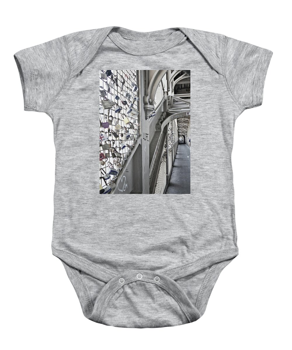 Industrial Baby Onesie featuring the photograph Love locks bridge by M Photographer