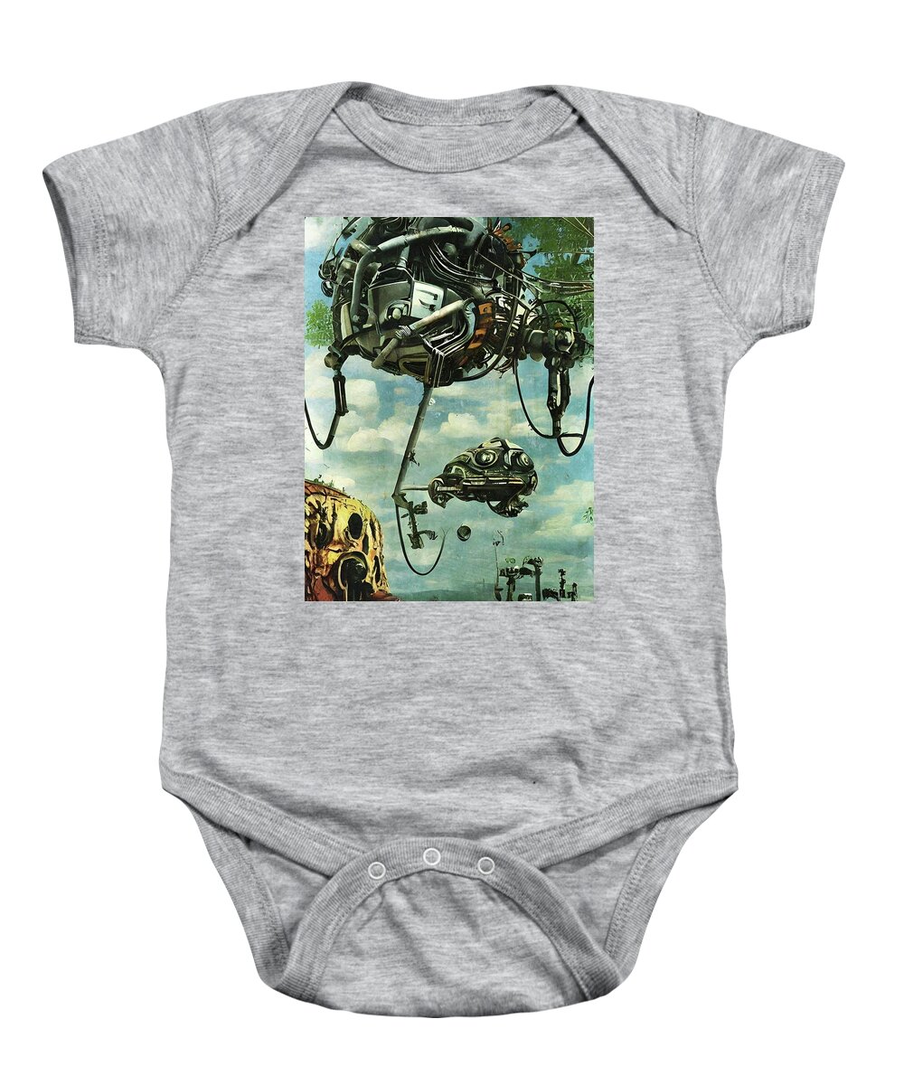 Robots Baby Onesie featuring the digital art Low On Fuel by Ally White