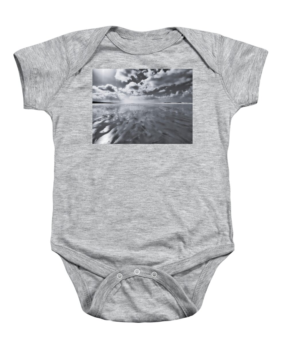 Black And White Photography Baby Onesie featuring the photograph Low Tide on Combers Beach by Allan Van Gasbeck