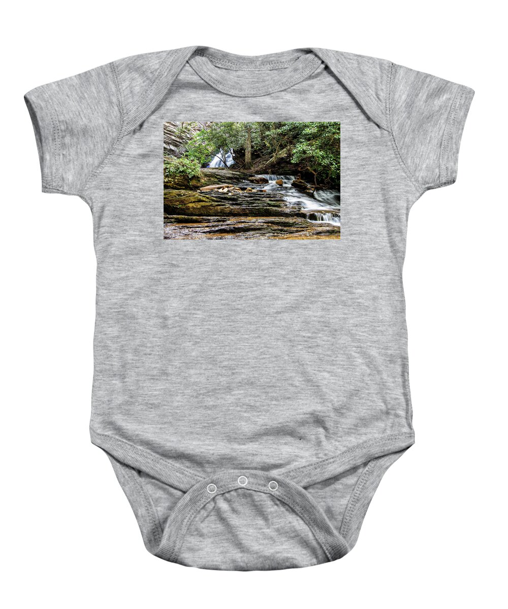 Waterfall Baby Onesie featuring the photograph Lower Cascades Waterfall in Hanging Rock North Carolina State Park by Bob Decker