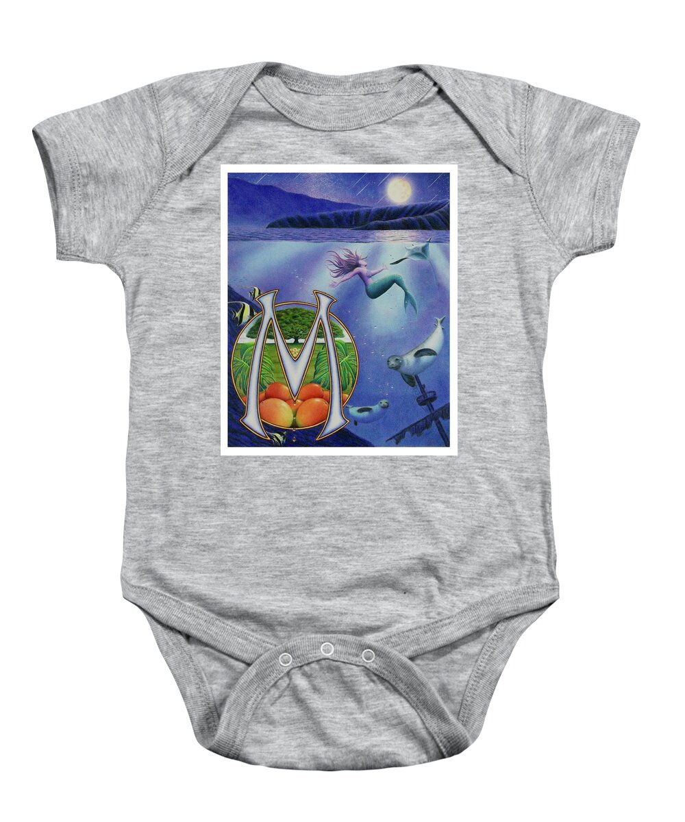 Kim Mcclinton Baby Onesie featuring the drawing M is for Monk Seal by Kim McClinton