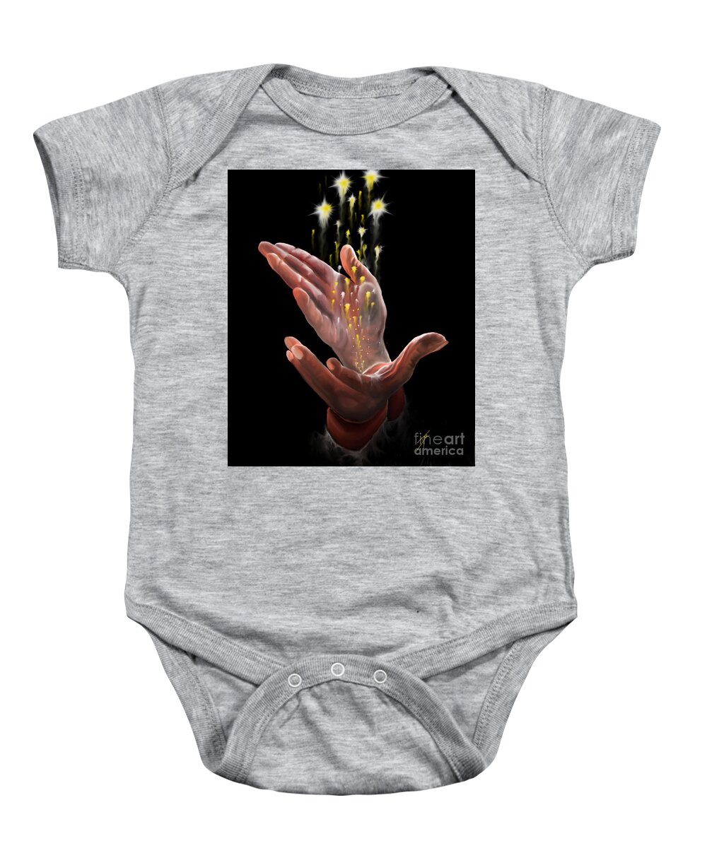 Hand Baby Onesie featuring the digital art Magic Hands by Darren Cannell