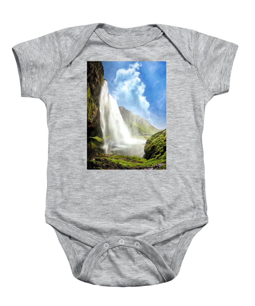 Clouds Baby Onesie featuring the photograph Magical Seljalandsfoss Waterfall by Debra and Dave Vanderlaan