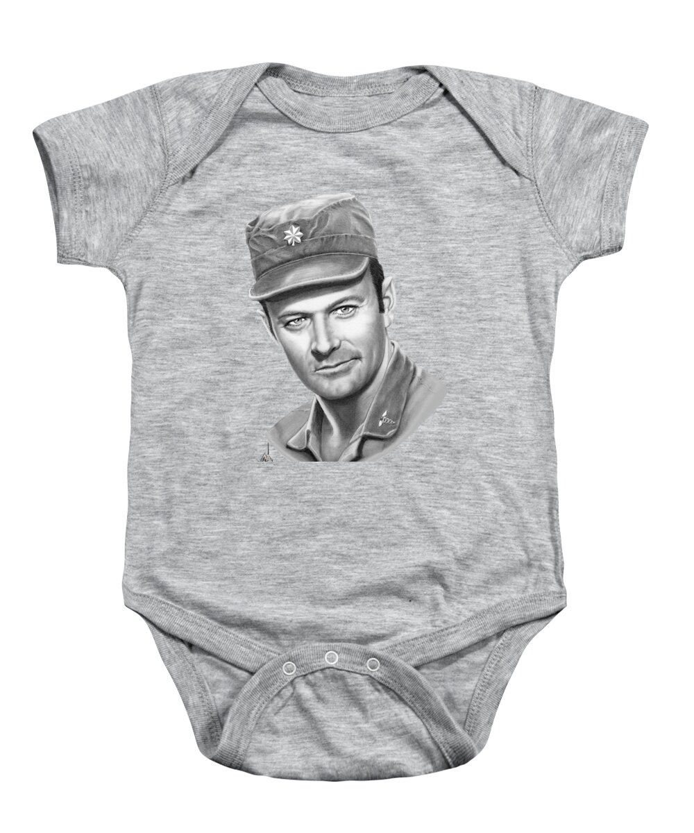Pencil Baby Onesie featuring the drawing Major Frank Burns drawing by Murphy Elliott
