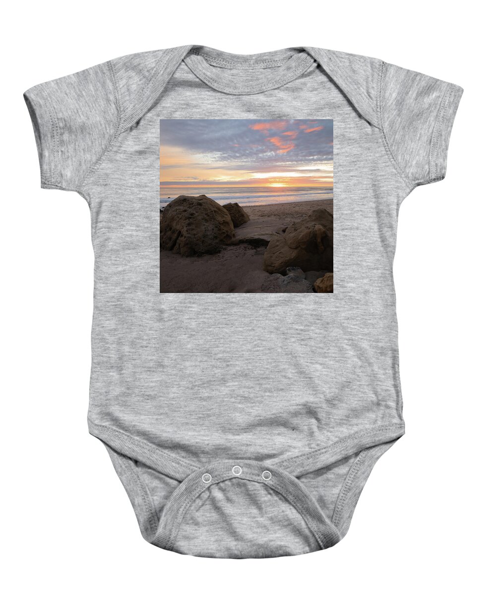 Beach Baby Onesie featuring the photograph Malibu Sunset Between the Rocks by Matthew DeGrushe