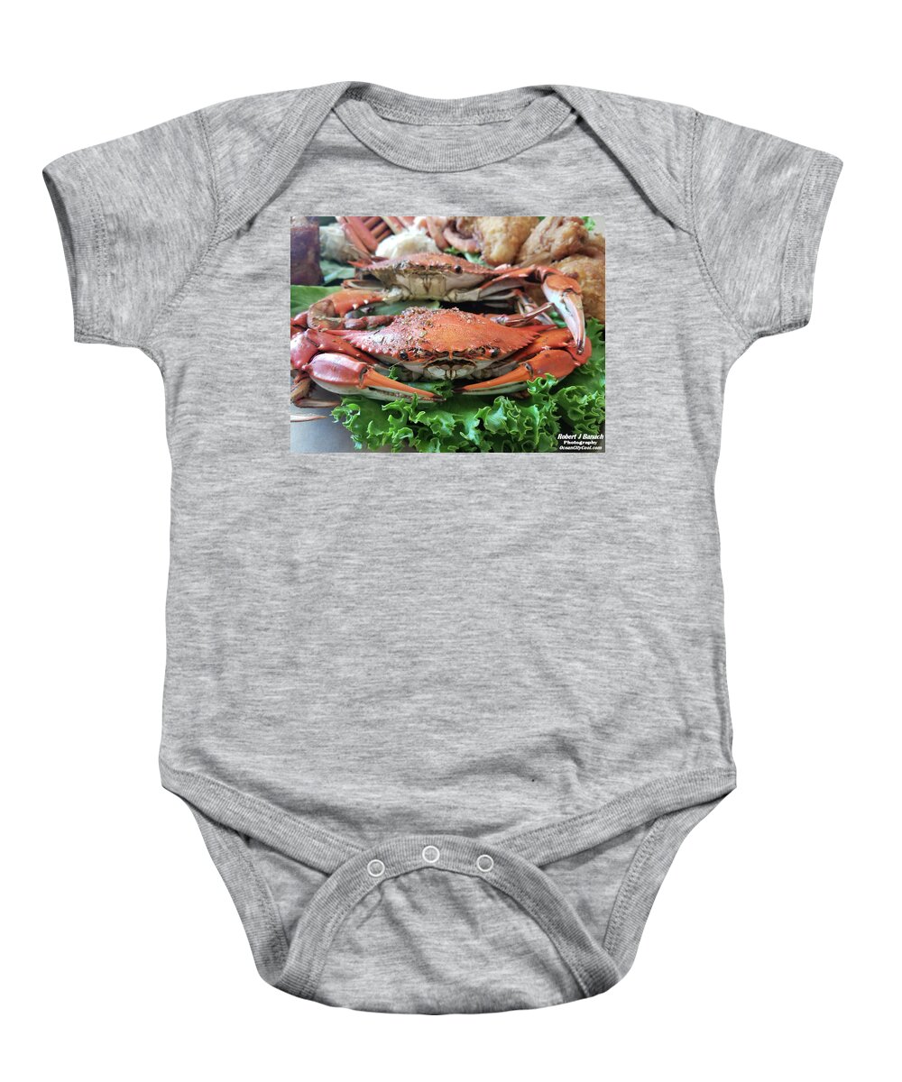 Crab Baby Onesie featuring the photograph Maryland Crab On Lettuce by Robert Banach