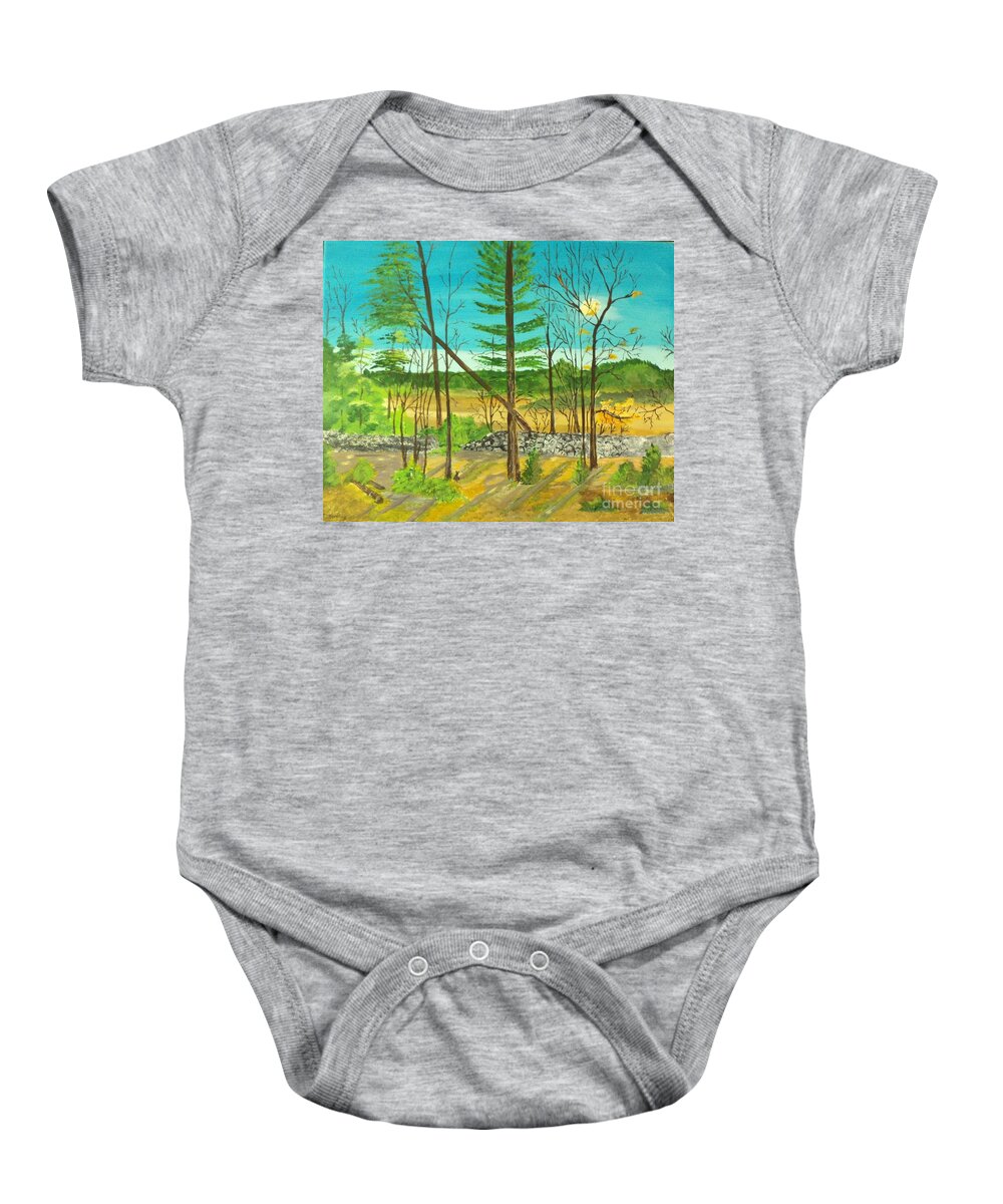 Landscape Baby Onesie featuring the painting Mass. Woods Trail # 184 by Donald Northup