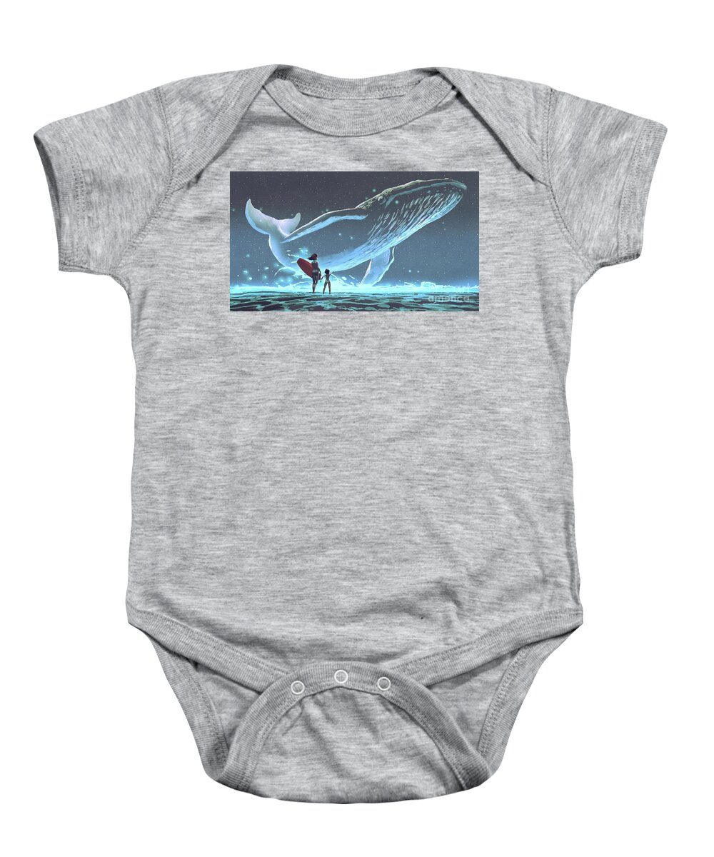 Illustration Baby Onesie featuring the painting Meet the legendary whale by Tithi Luadthong