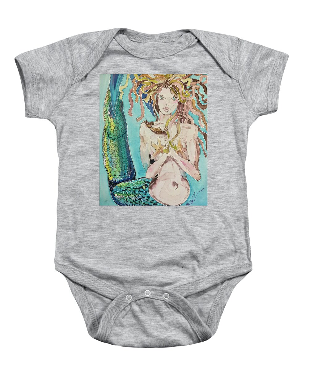 Mermaid Baby Onesie featuring the painting Mermaid and her Pet Horse by Kelly Smith