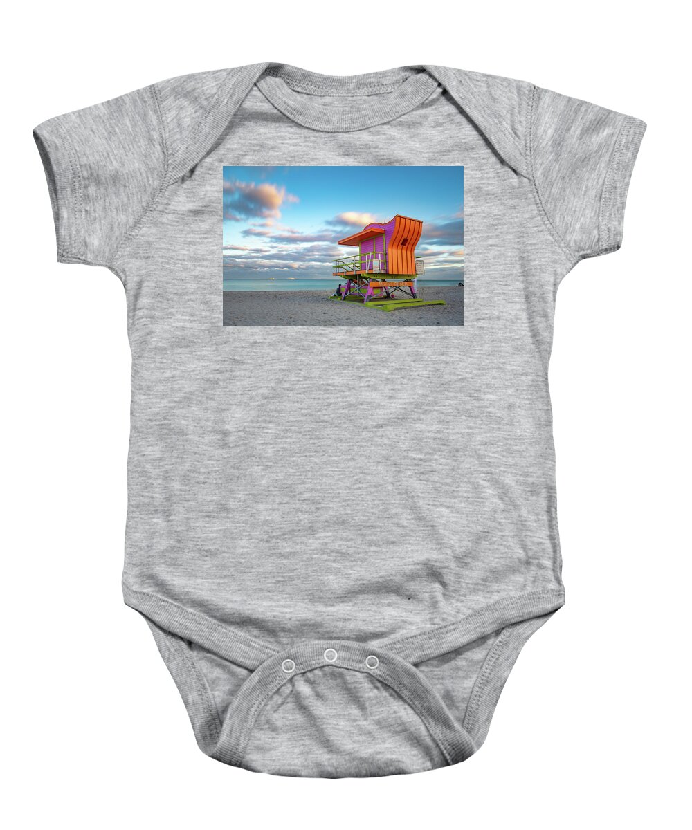 Miami Baby Onesie featuring the photograph Miami South Beach Life Guard Stand by David Hart
