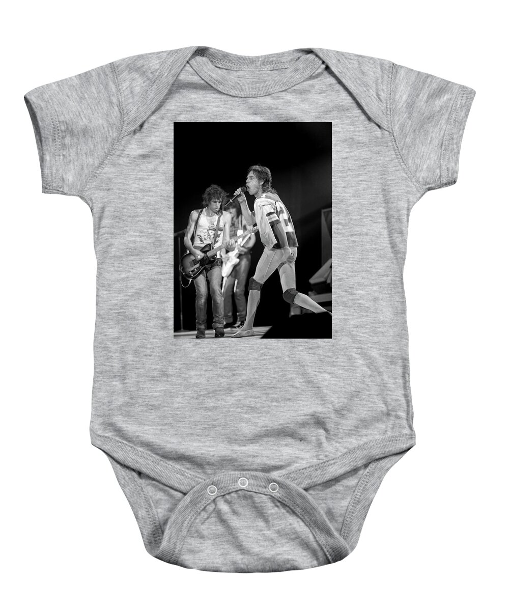 Keith Richards Baby Onesie featuring the photograph Mick Jagger in Action by Jurgen Lorenzen