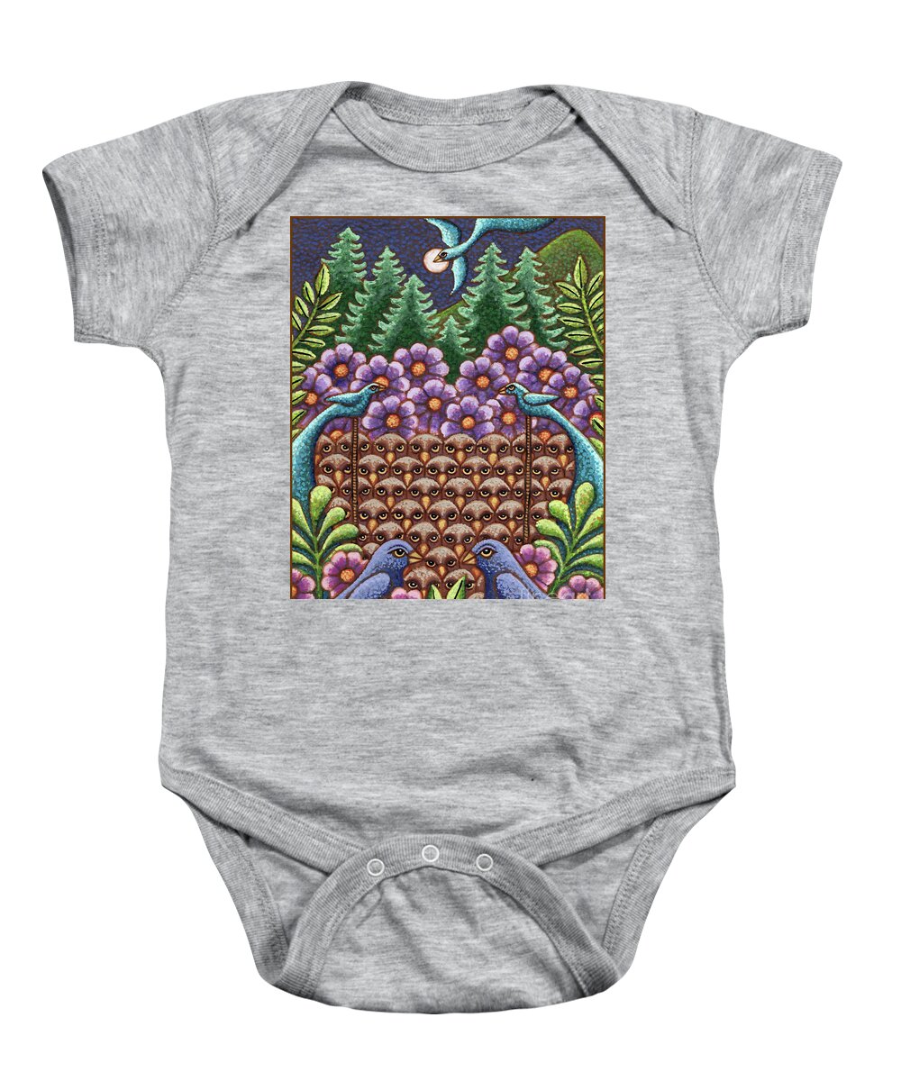 Bird Baby Onesie featuring the painting Midnight Summit by Amy E Fraser