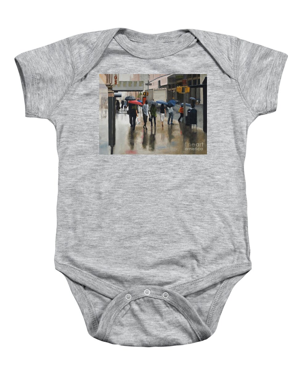 Rain Baby Onesie featuring the painting Midtown USA by Tate Hamilton