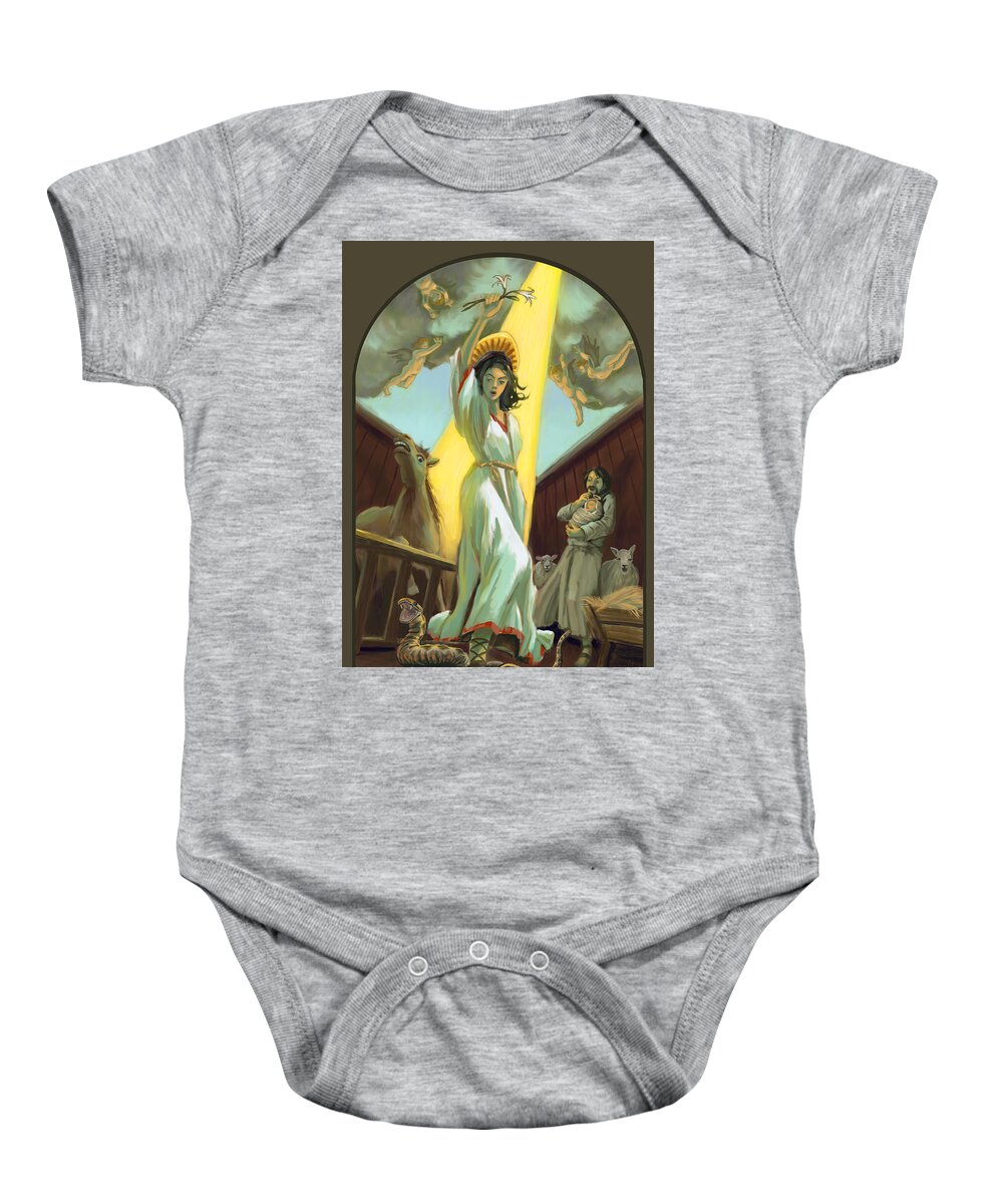 Nativity Baby Onesie featuring the digital art Mighty Mother Mary by Don Morgan