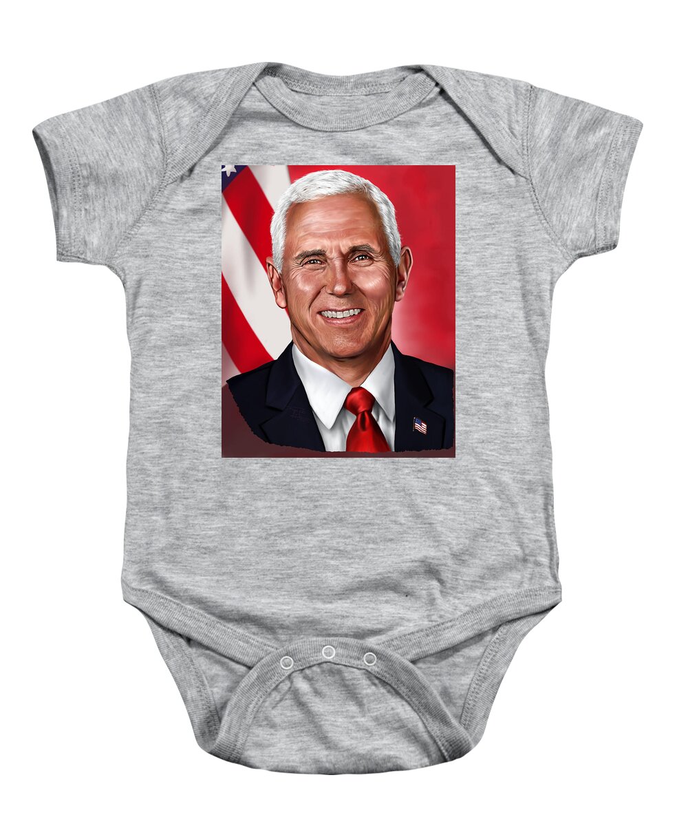 Mike Pence Drawing Baby Onesie featuring the digital art Mike Pence Painting by Femchi Art