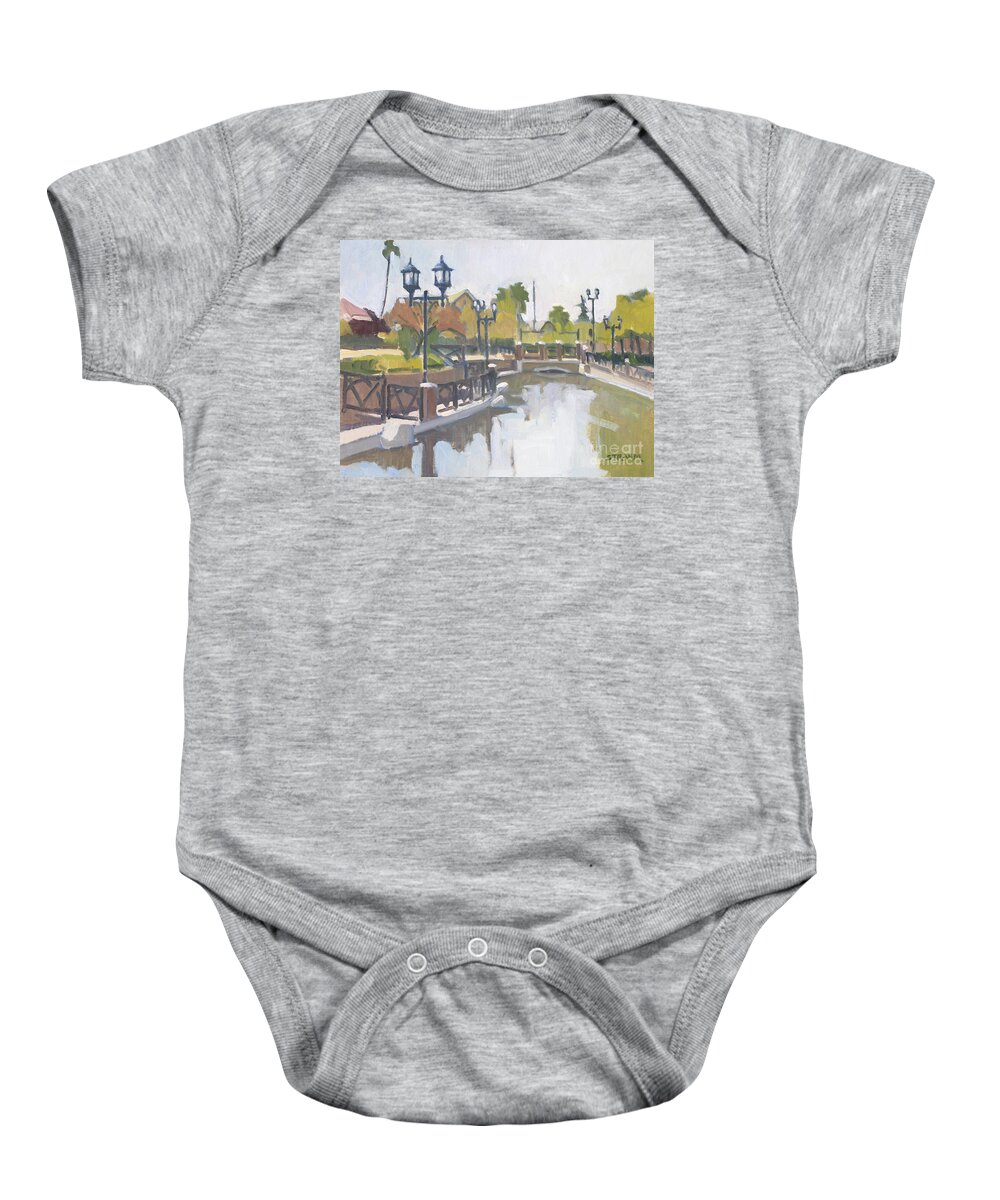 Mill Creek Baby Onesie featuring the painting Mill Creek Central Park Bakersfield California by Paul Strahm