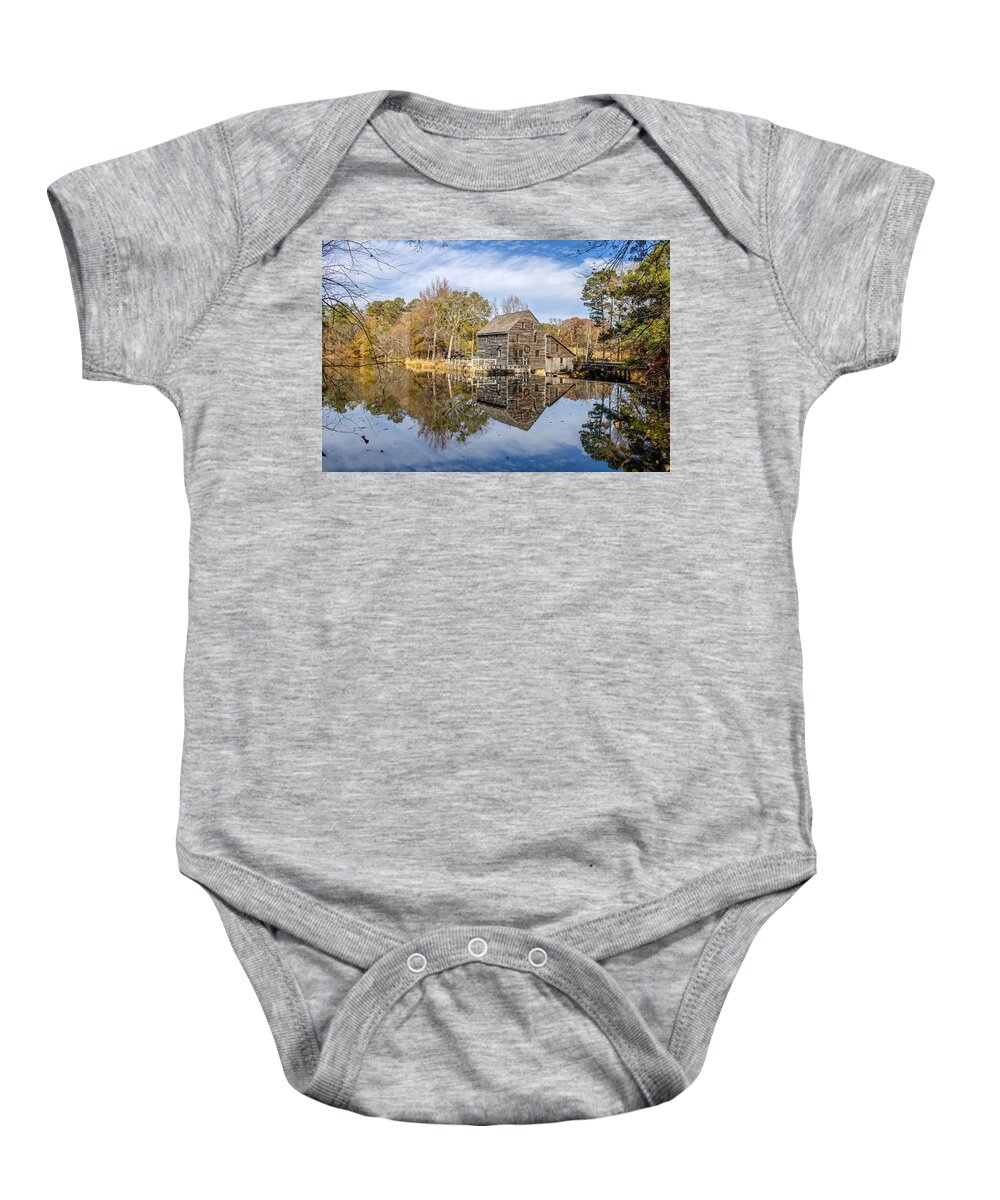 Reflection Baby Onesie featuring the photograph Mill holiday reflection by Rick Nelson