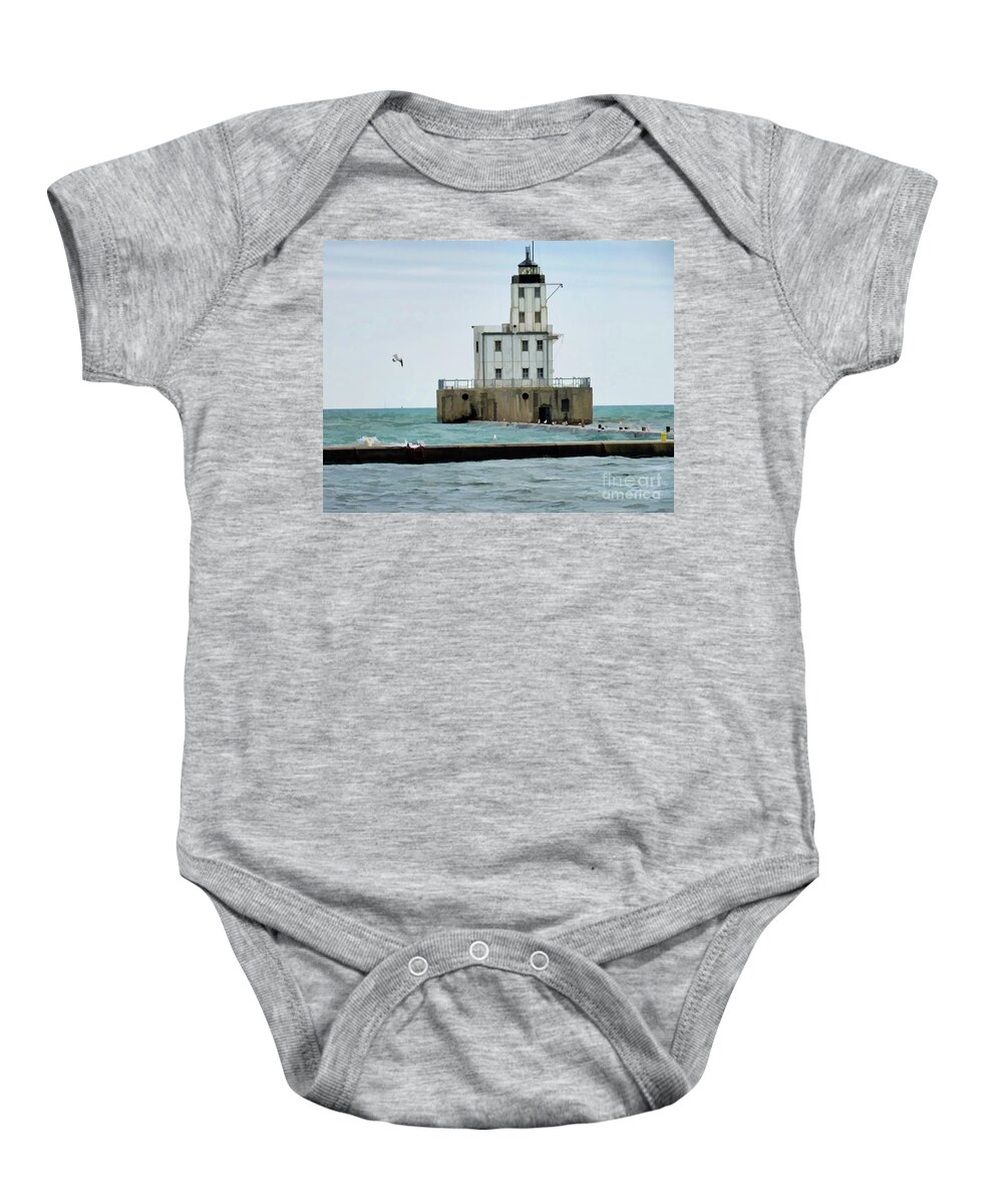 Milwaukee Baby Onesie featuring the photograph Milwaukee Lighthouse on Lake Michigan by Roberta Byram