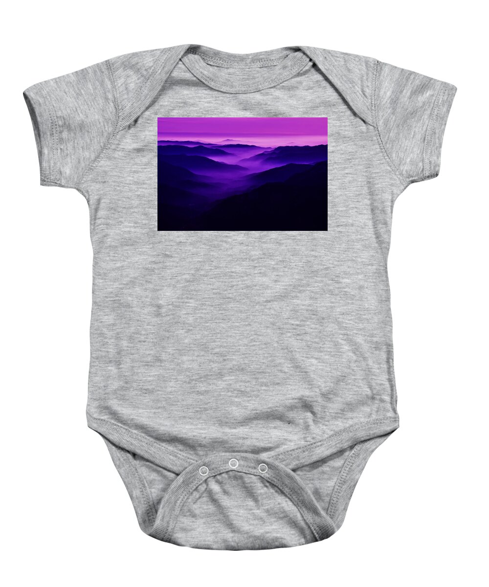 Valley Fog Baby Onesie featuring the photograph Purple Mist -- Fog-Filled Valley in the Sierra Nevada Foothills, California by Darin Volpe