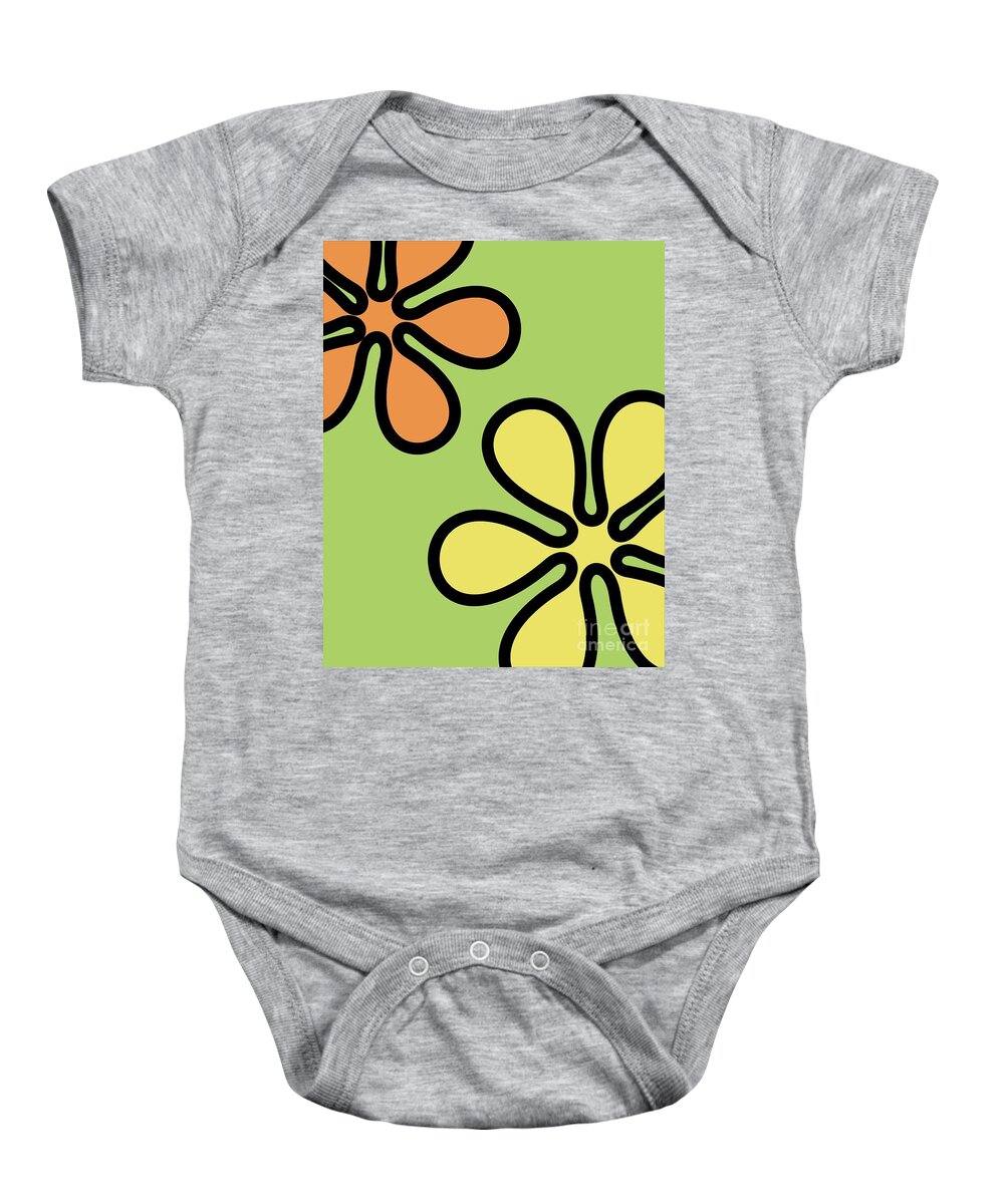 Mod Baby Onesie featuring the digital art Mod Flowers on Green by Donna Mibus
