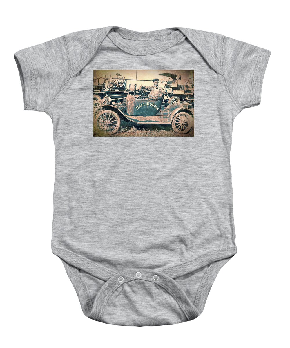 Model T Ford Baby Onesie featuring the photograph Model T Ford Halliburton Oil Field Car by DK Digital
