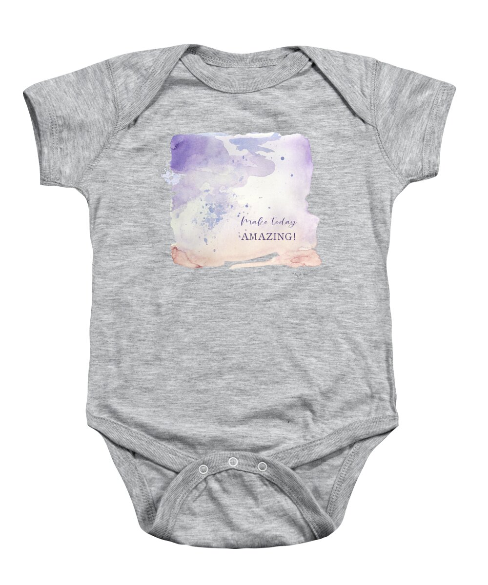 Abstract Art Baby Onesie featuring the photograph Modern Abstract Watercolor Wash Make Today Amazing Peach Lavender Gray Eggplant Purple by Audrey Jeanne Roberts
